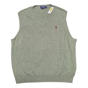 NWT Polo Ralph Lauren Sweater Vest Mens 2XL Gray Pima Cotton Classic Green Pony